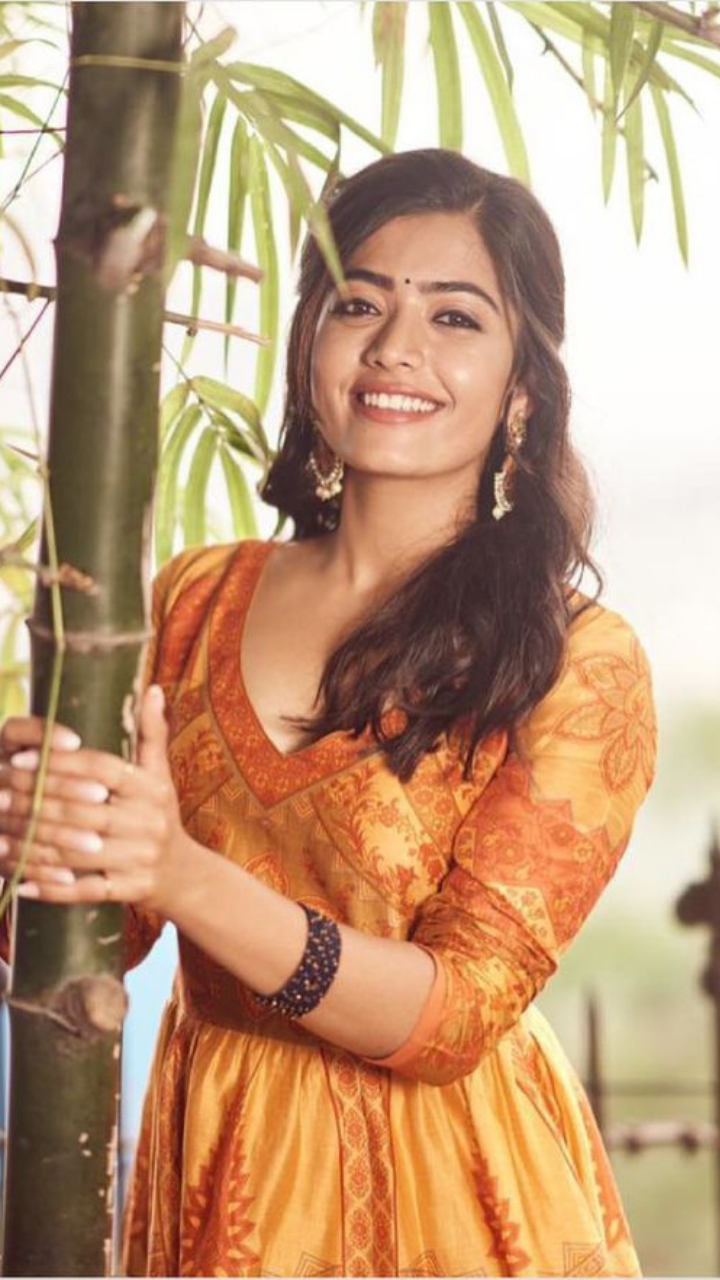 rashmika mandanna orange dress Rashmika mandanna hd images