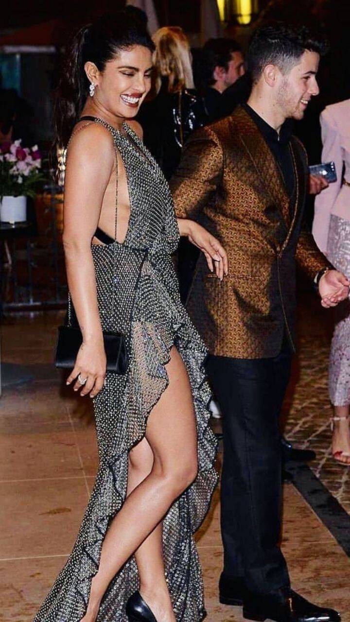 priyanka chopra high slit dress Met Gala 2023: Priyanka Chopra Arrives in Style Wearing High-Slit Gown, Diamonds, Dramatic Sleeves; Twins With Nick Jonas in Black