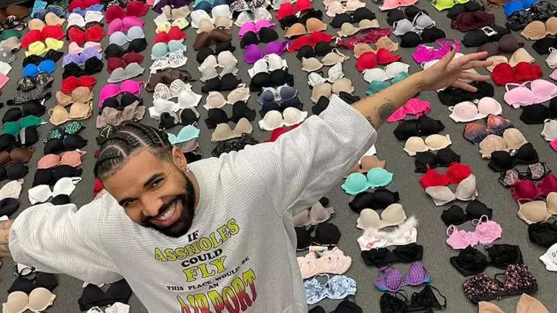 Drakes collection of fan-flung lingerie goes viral on social media. See pic