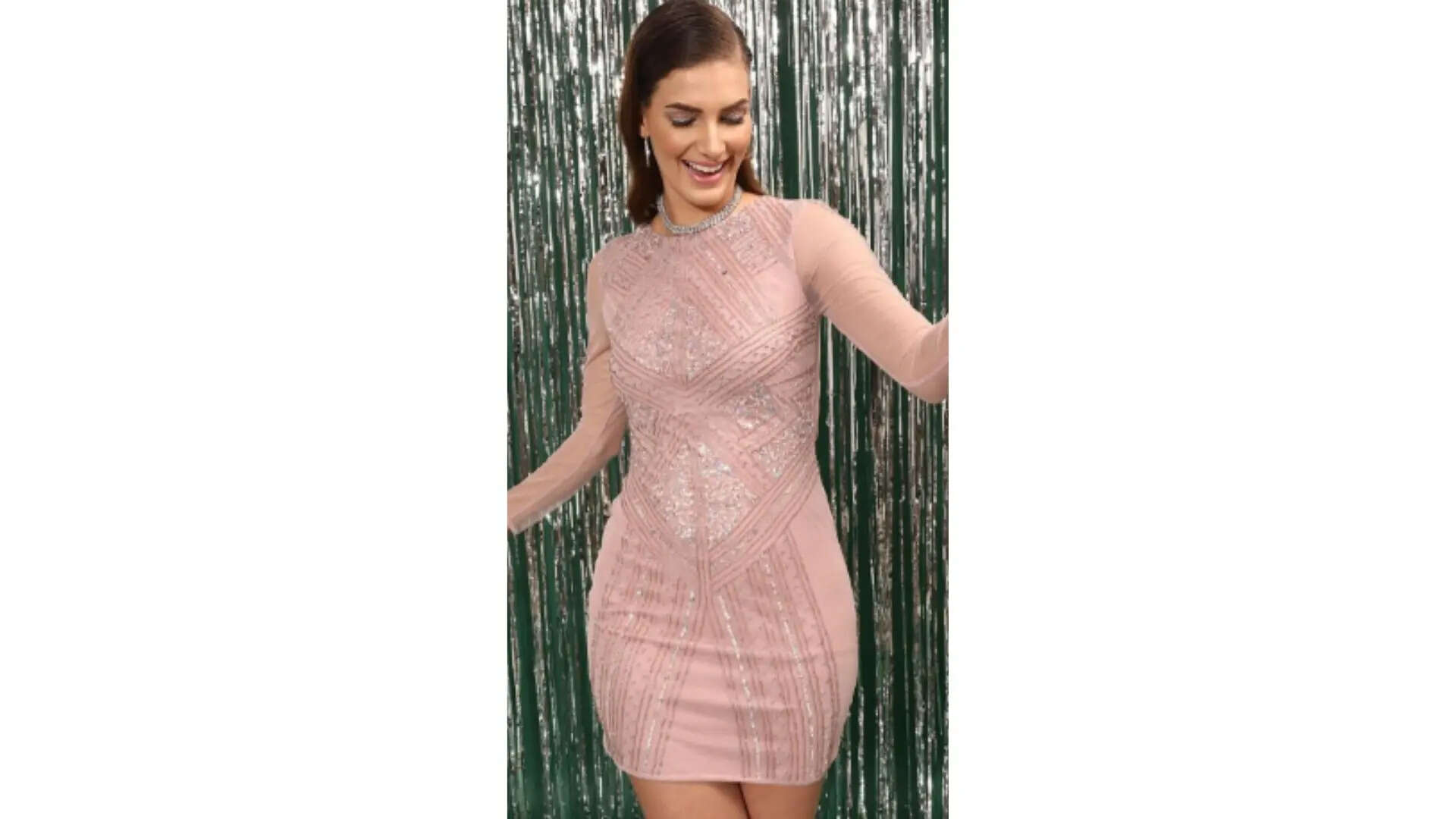 STREET 9 Embellished Sequined Net Bodycon Mini Dress