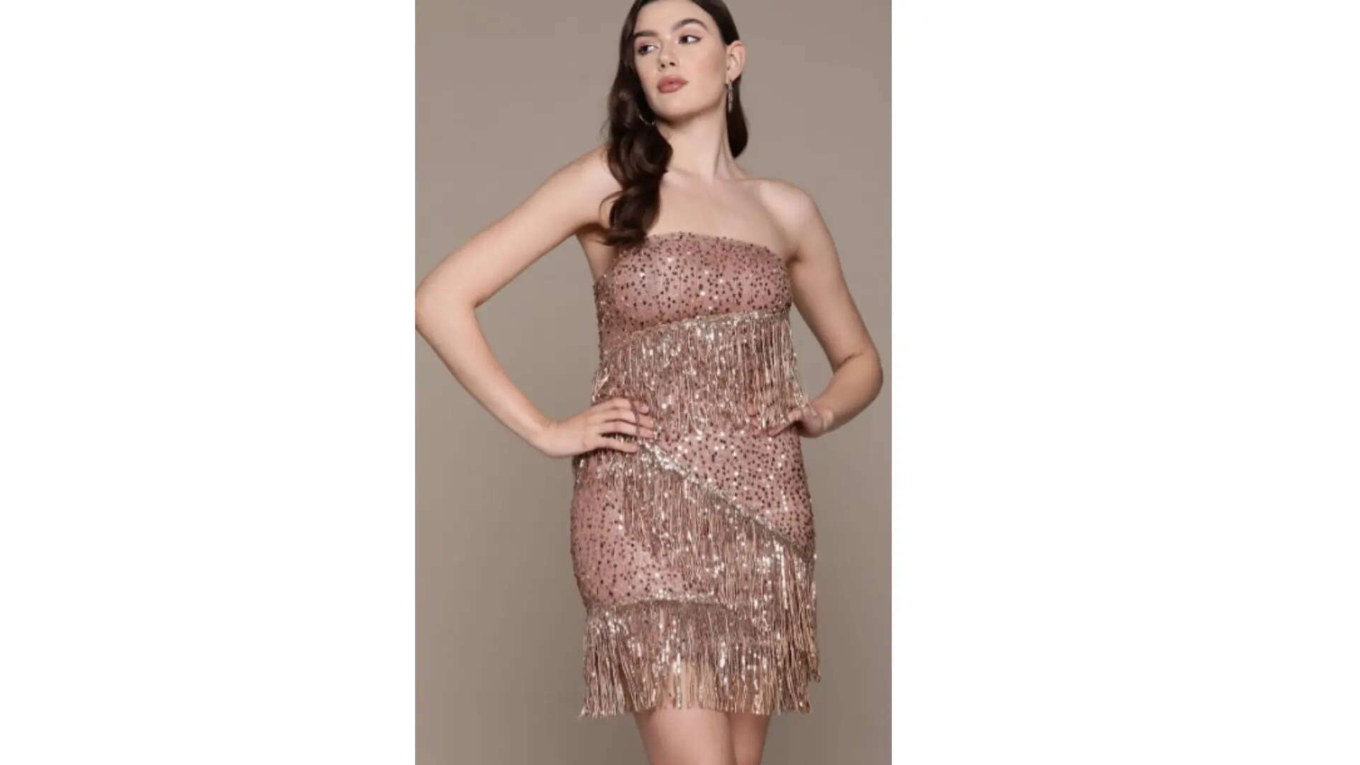 bebe Future Glam Embellished Fringed Bodycon Mini Dress