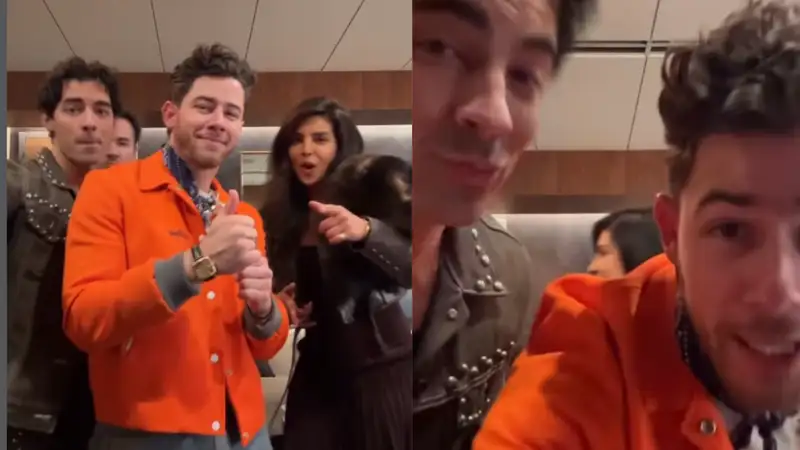 Jonas Brothers along with Priyanka Chopra Jonas groove to Bollywood classic 'Aap Jaisa Koi' ahead of show