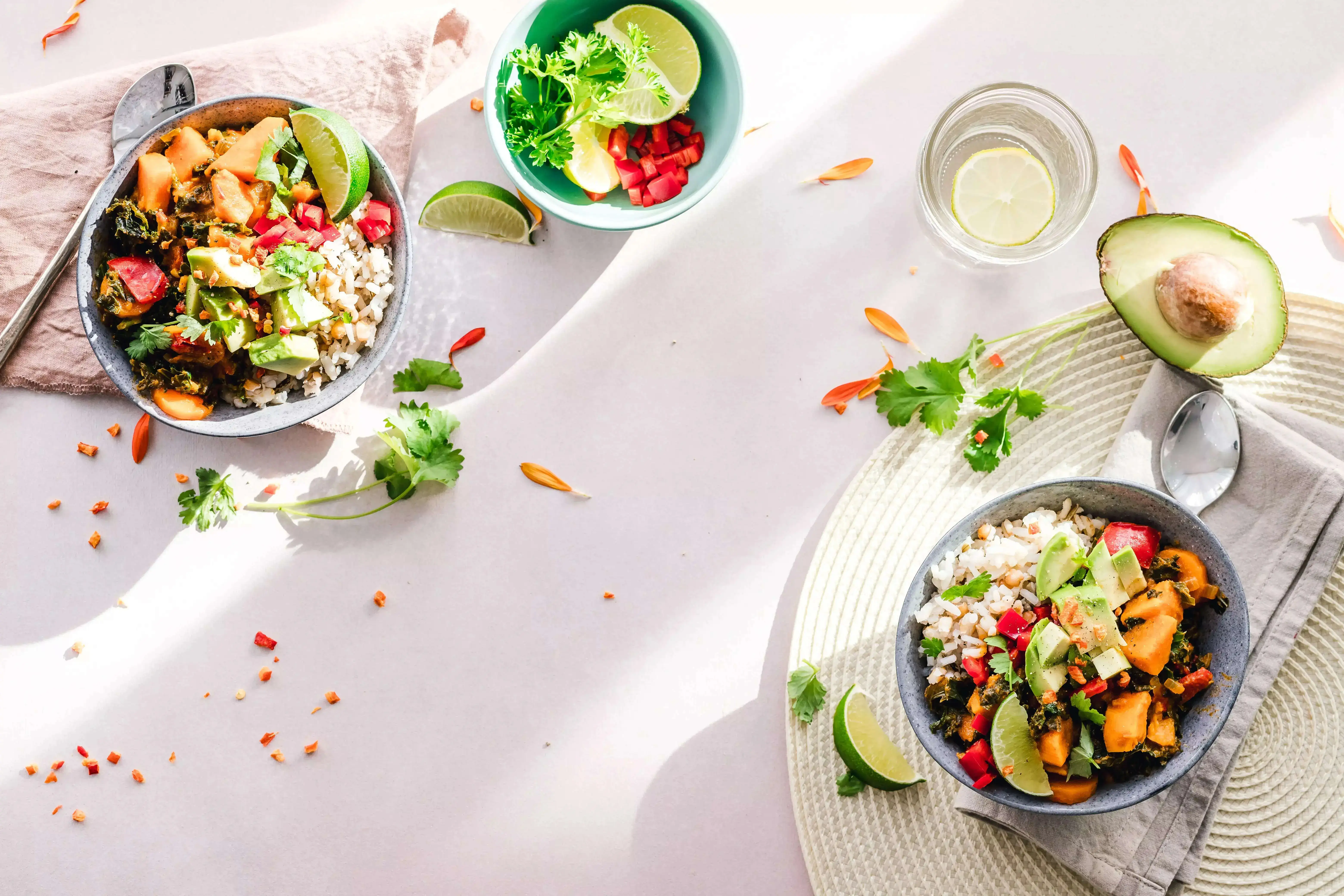 Healthy food kept in two bowls