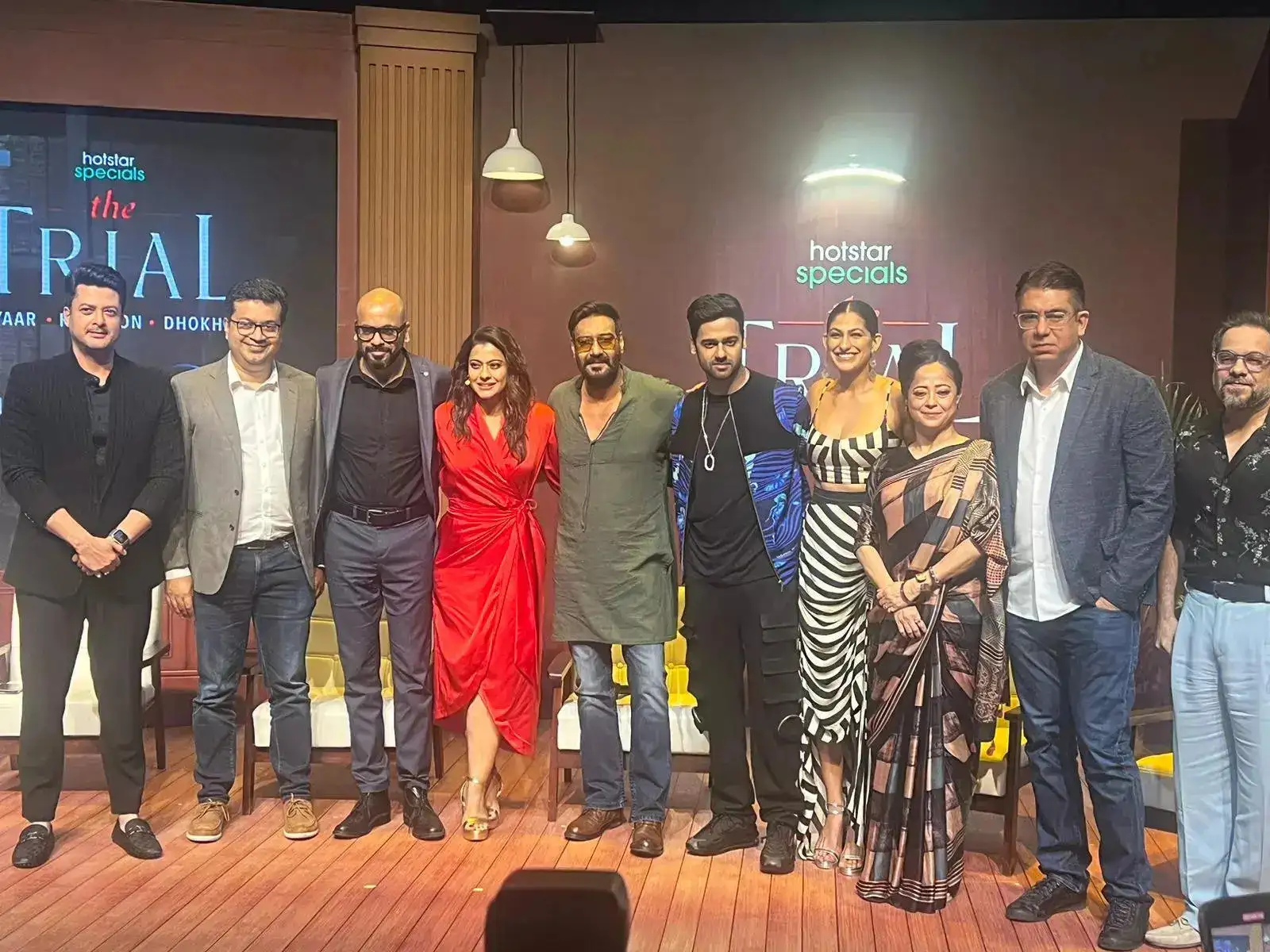 Kajol and Ajay Devgn with the cast of 'The Trial' at the trailer launch