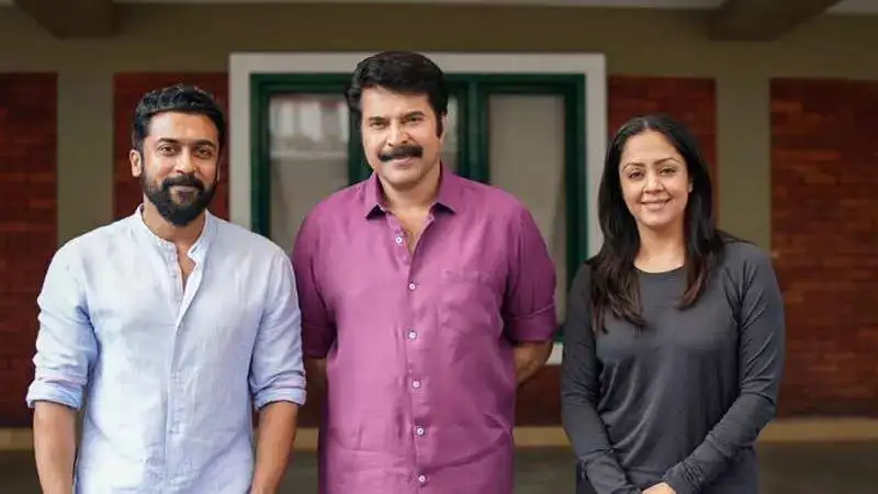 Suriya visits Mammootty and Jyotika on the sets of Kaathal