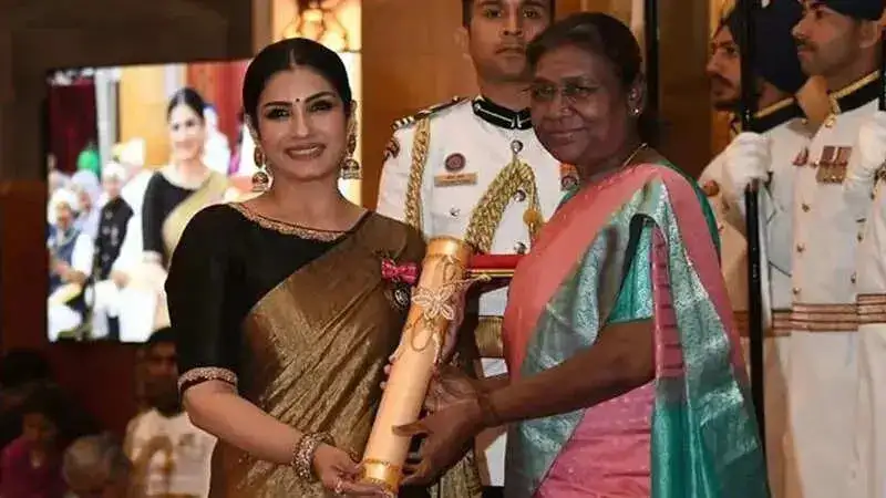 Raveena Tandon thanks everyone after receiving Padma Shri Award