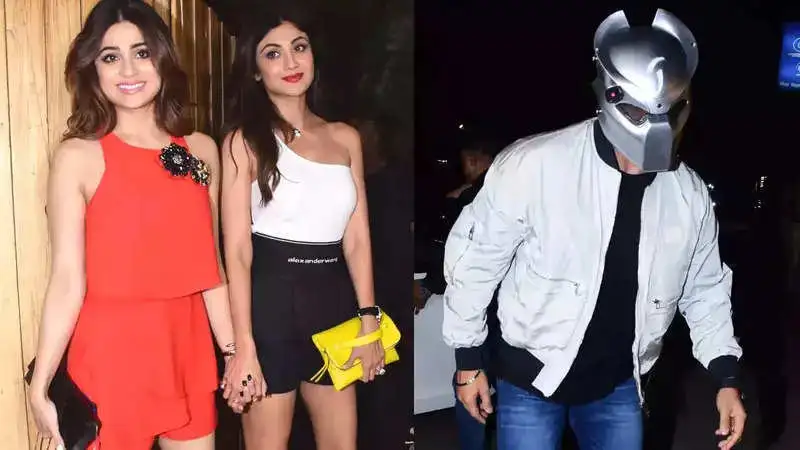 Raj Kundra makes an appearance wearing a helmet for Shamita Shetty’s birthday. See pics