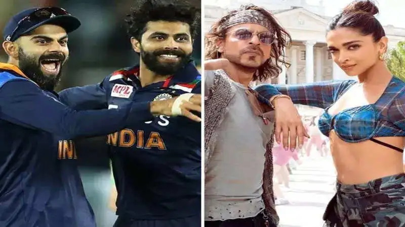 Virat Kohli and Ravindra Jadeja attempt SRK's hook step from “Jhoome Jo Pathaan”