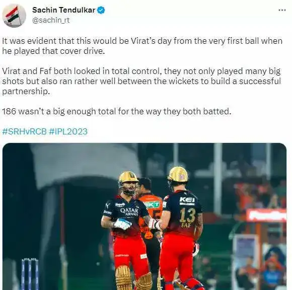 Sachin tendulkar praises Virat Kohli