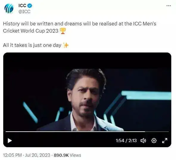 Shah Rukh Khan is the brand ambassador of World Cup 2023