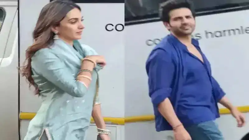 Kartik Aaryan and Kiara Advani shoot for their film ‘Satyaprem Ki Katha’ in Pune