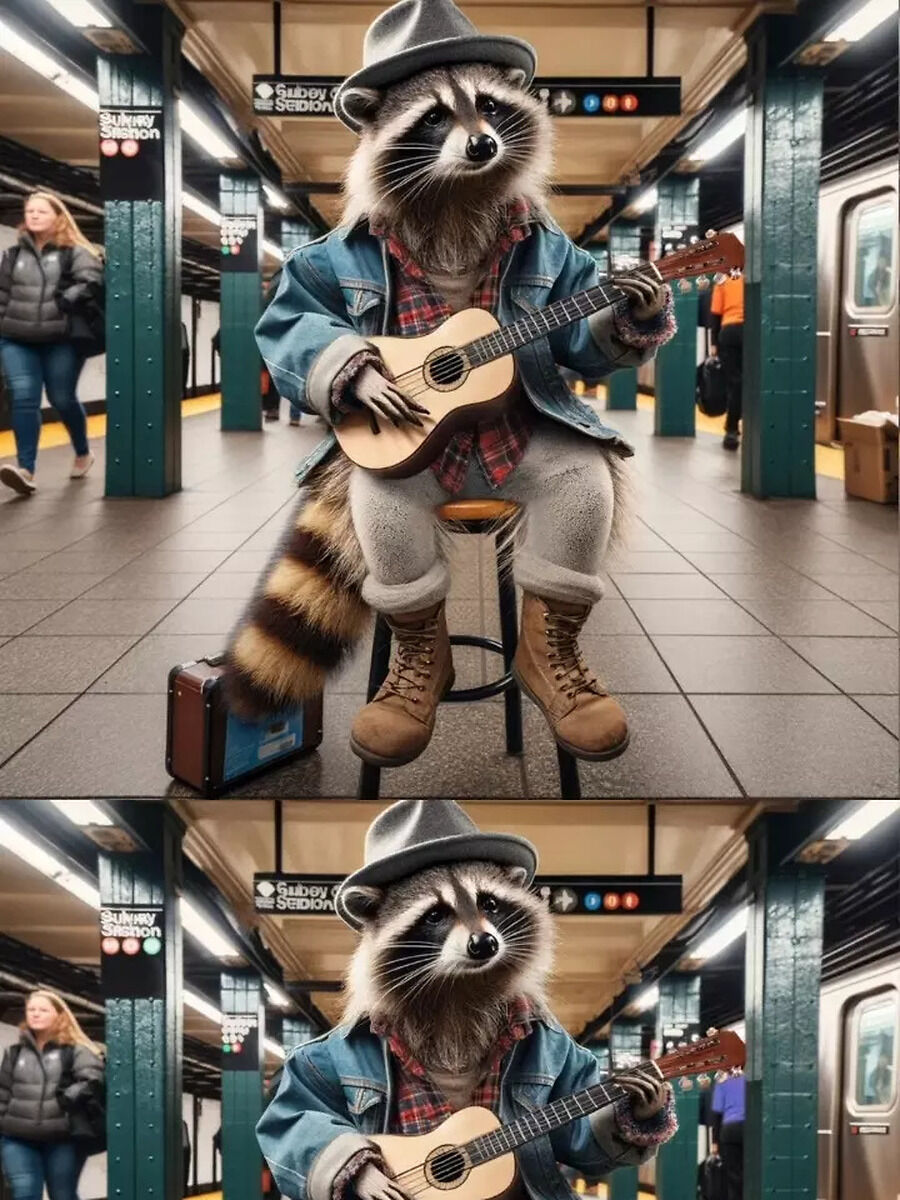 Find 5 Differences in These Images of an Adorable Raccoon Busker ...
